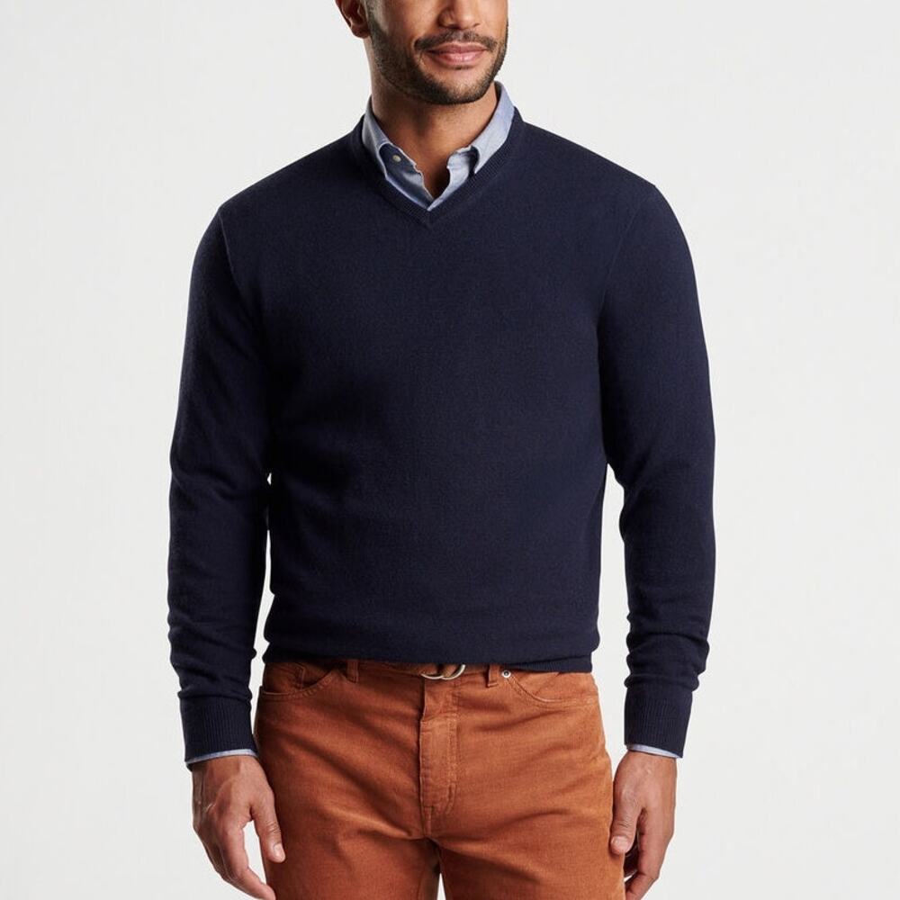 Peter Millar (L) Dark Navy Blue Cashmere Sweater- Classic, Preppy, Minimalist